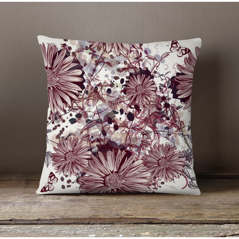 Throw Pillow With Insert, White/Red Floral/Abstract 2, 18"H x 18"W