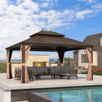 PURPLE LEAF 13' X 15' Outdoor Hardtop Gazebo Aluminum Gazebo With Galvanized Steel Double Roof