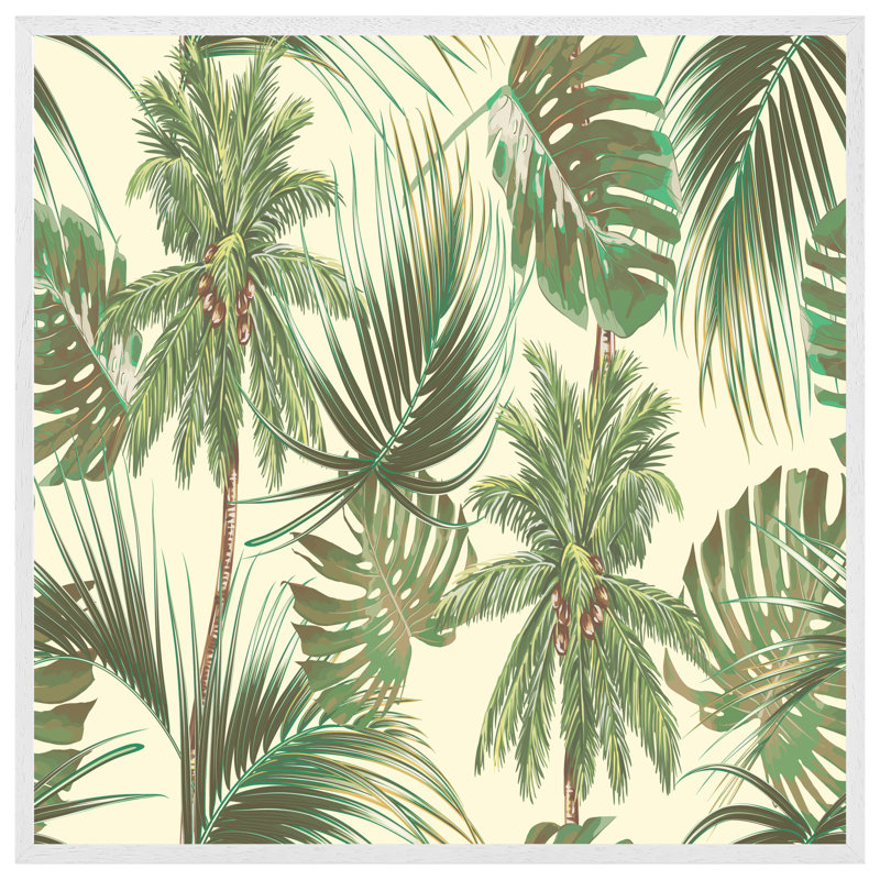Pawlonka Tropical Leaves on Yellow 1 Piece Single Picture Frame Wall Art, 41cm H x 41cm W x 4cm D, White Framed
