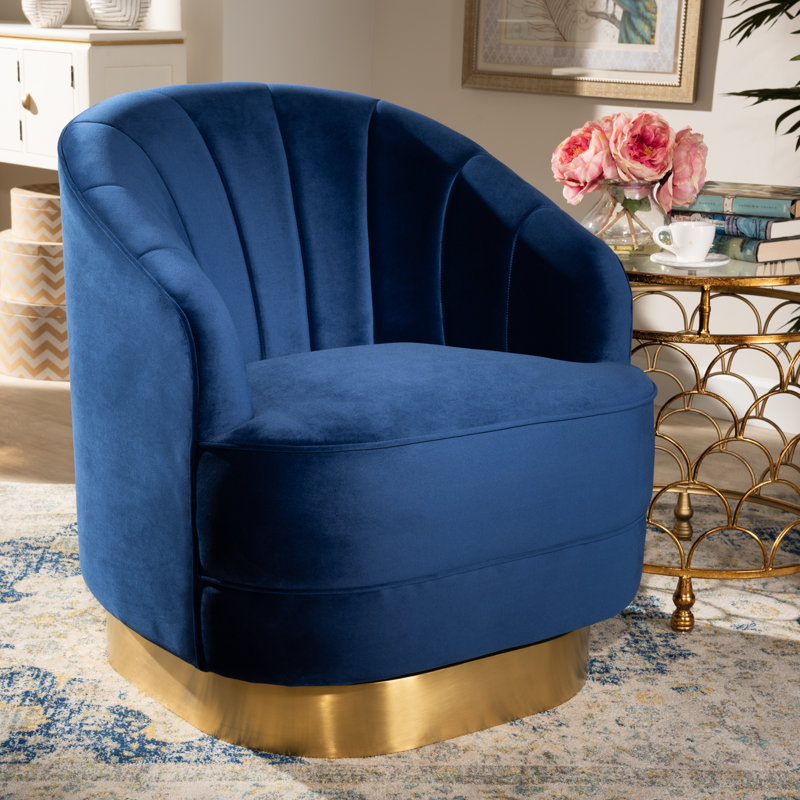 Velvet Swivel Barrel Chair, Royal Blue