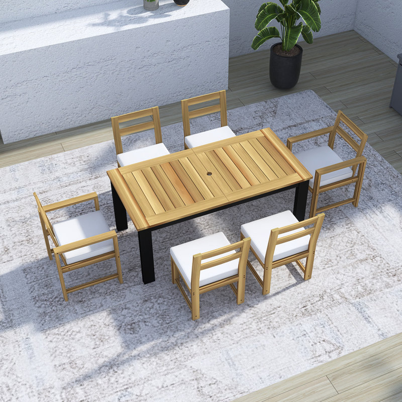Ensemble 7 pièces de table et chaises de patio, Teck clair