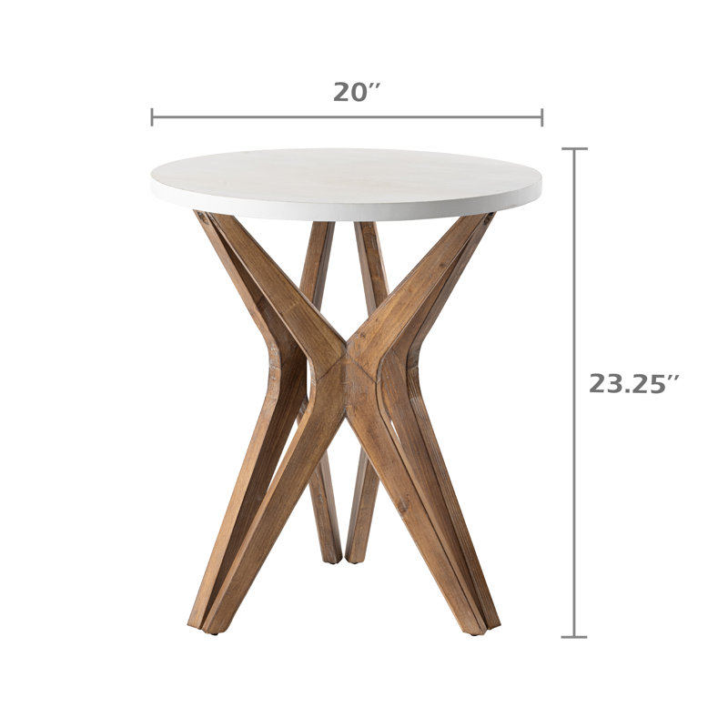 Moty Crossed Legs Round End Table, with Tripod Base for Modern Farmhouse, Boho, White/Brown