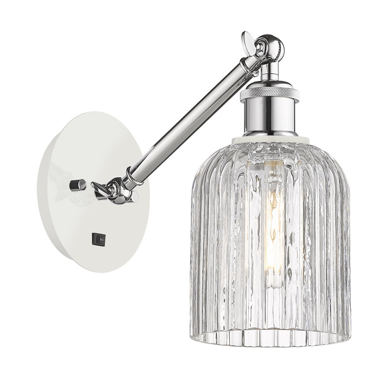 Fiennes Armed Sconce, White Polished Chrome, Clear