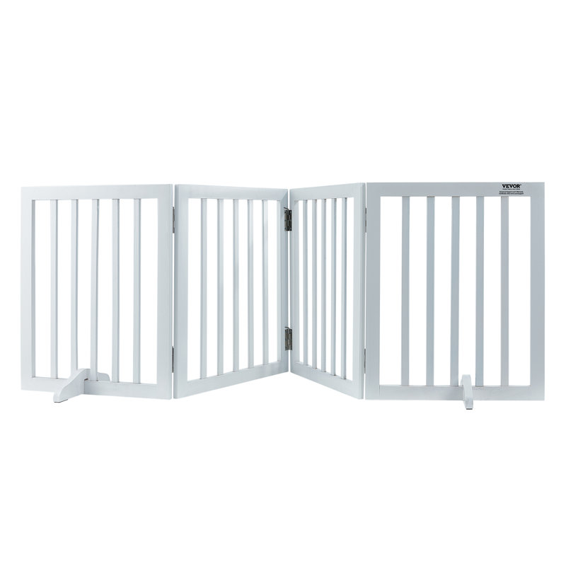 White Solid Wood Freestanding Pet Gate with Hinged Panels