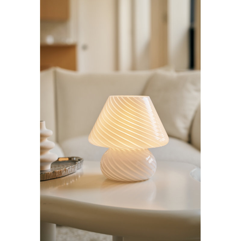 Glass Mushroom Table Lamp, Standard, White Stripe, 10" H x 9" W x 9" D