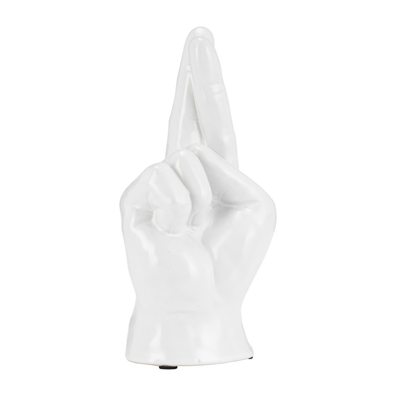 Decorative Stoneware Ceramic Hand Sculpture with Shaka Gesture Silhouette Contemporary Abstract Accent Art Figurine Modern Handcrafted Display Object