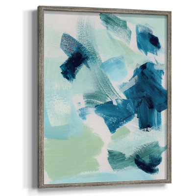 «Teal Composition II», reproduction encadrée - bois massif