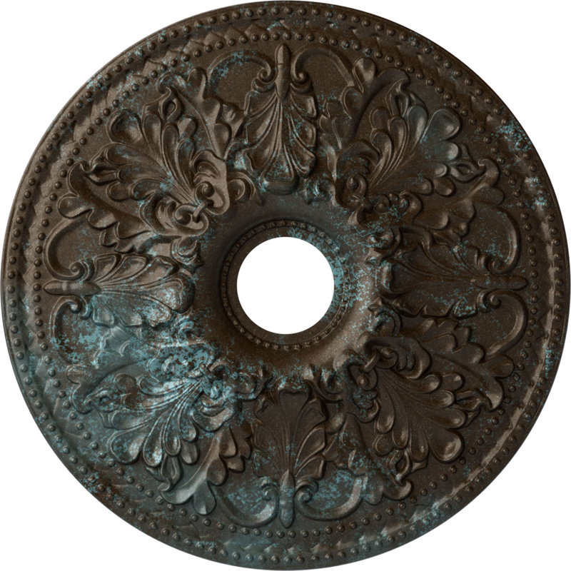 Endurathane Ashley Ceiling Medallion, 23 7/8"OD x 4"ID x 2 1/8"P (Fits Canopies up to 4 3/4"), Hand-Painted Bronze Blue Patina Finish
