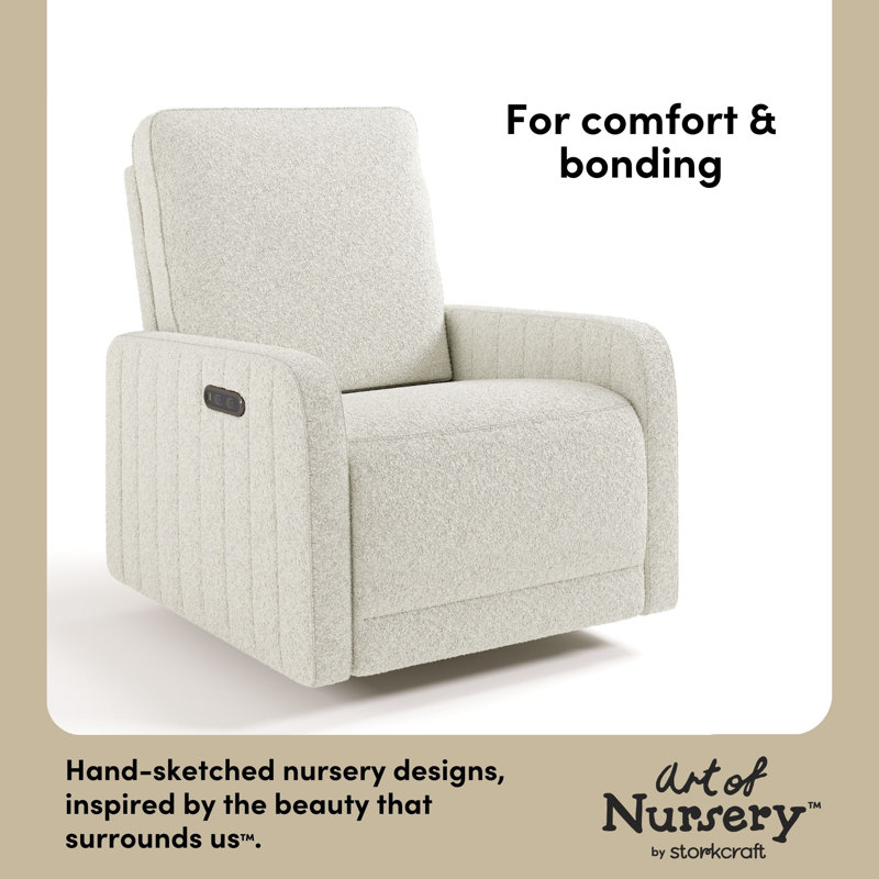 Kyoto Extra-Wide Nursery Power Recliner Swivel Glider with Dual USB Charging, Ivory Boucle