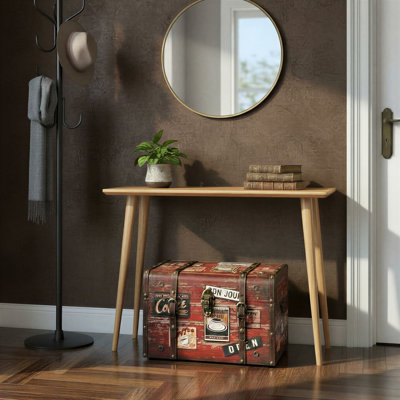 Medium Decorative Storage Trunk Faux Decoupage with Leather and Metal Accents