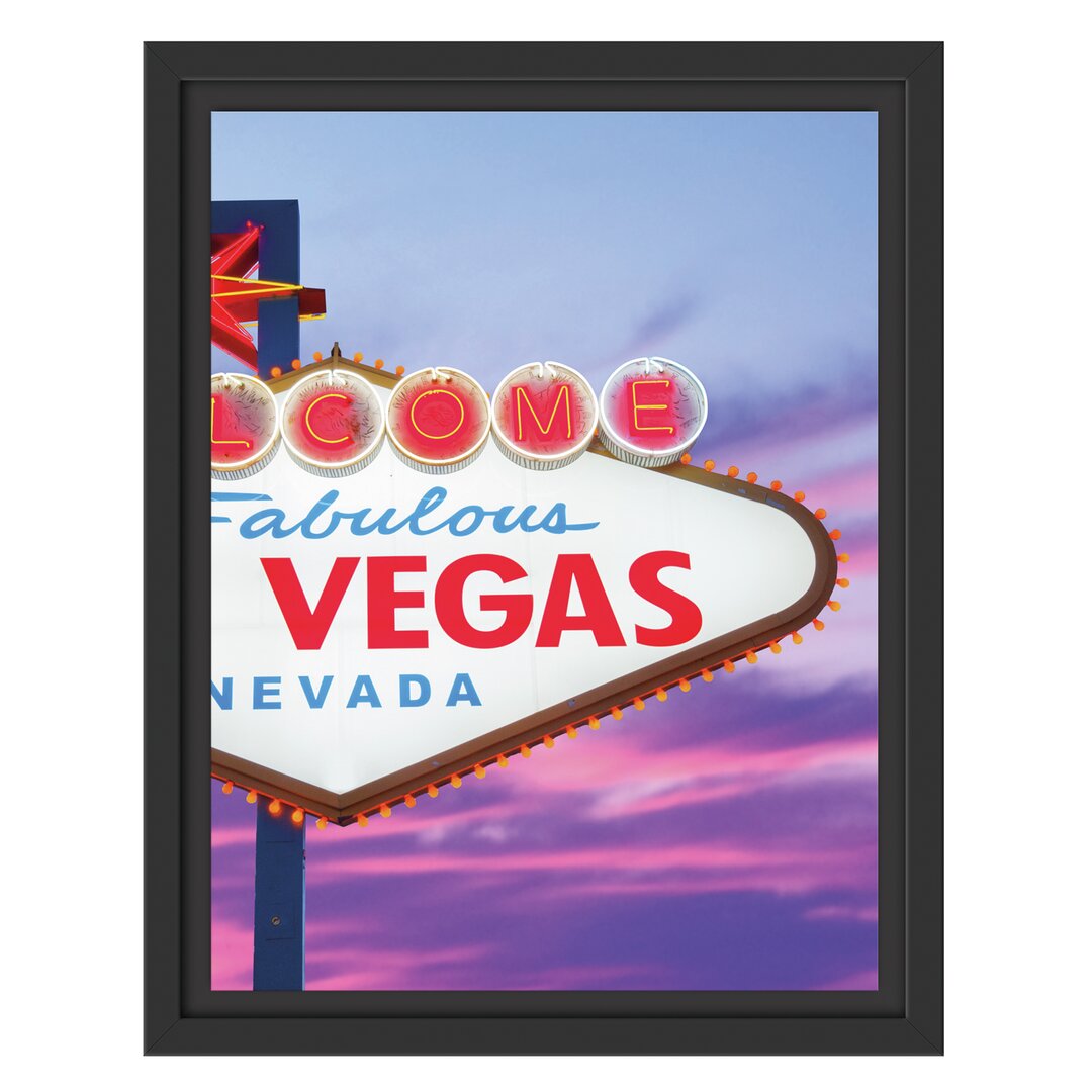 Gerahmtes Wandbild Las Vegas Ortsschild abends