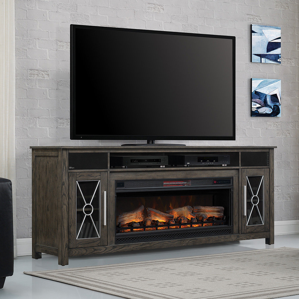 ClassicFlame Heathrow 76-In Infrared Electric Fireplace Entertainment Center in Tifton Oak ClassicFlame