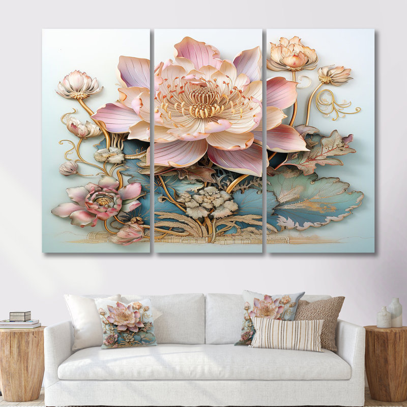 Kean - lot de lotus d'art mural, Toile tendue, H 32 po x l 48 po x P 1 po