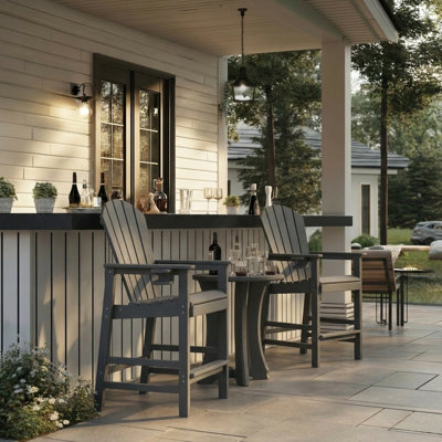 Bar Height Adirondack Chair with Cup Holder, All-Weather Outdoor Patio Bar Chair 1 Piece