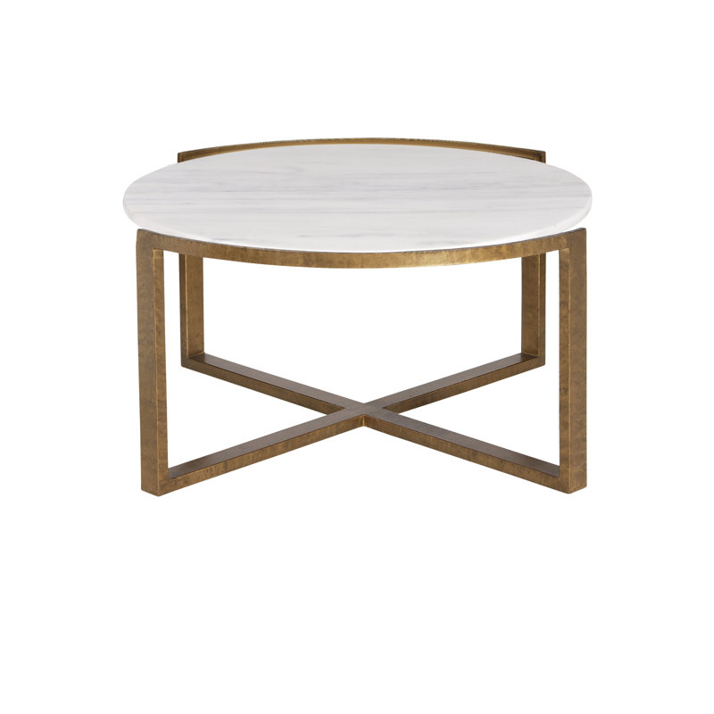 Los Angeles Cross Legs Coffee Table, Royal Gold, Carrera Marble