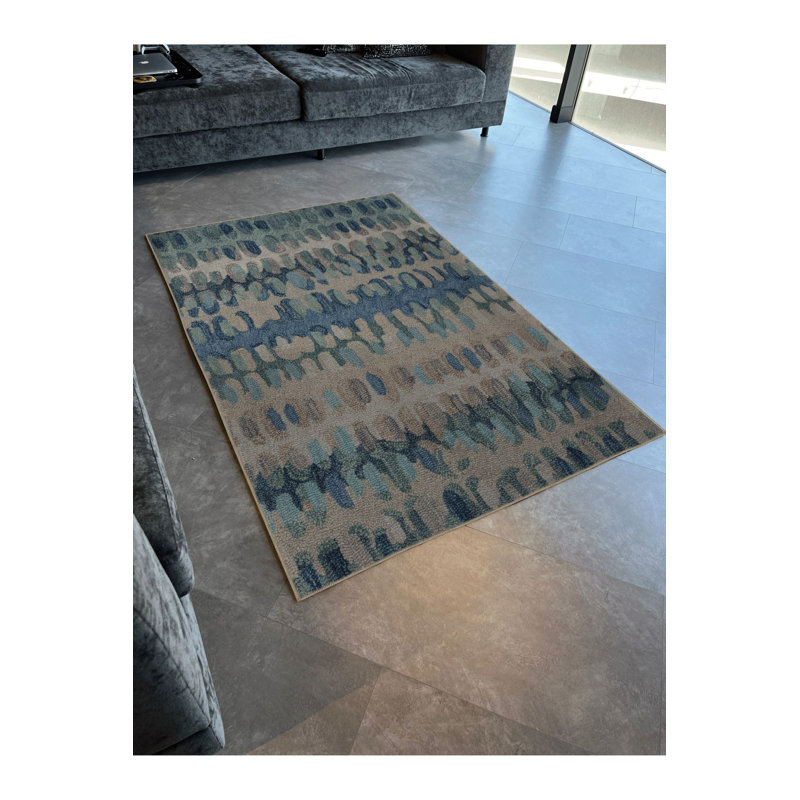 Tapis bleu-vert à motif abstrait et créatif, Tapis de couloir 4 pi 11 po x 9 pi 10 po 