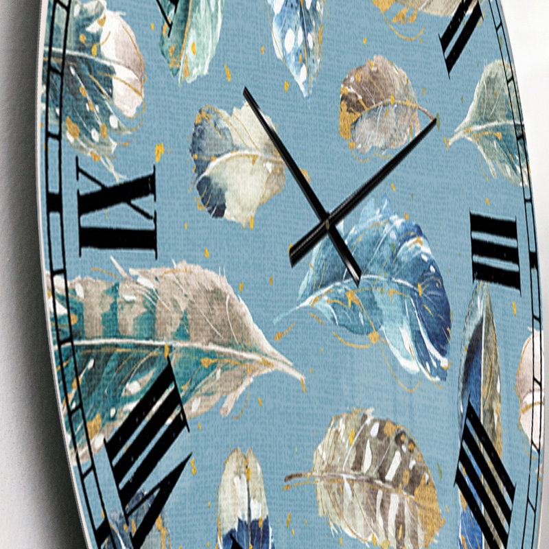 Indigold Feathers Turquoise Motif - Horloge murale traditionnelle, Bleu / multicolore, Petit