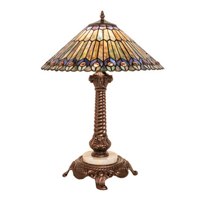 23" High Tiffany Jeweled Peacock Table Lamp