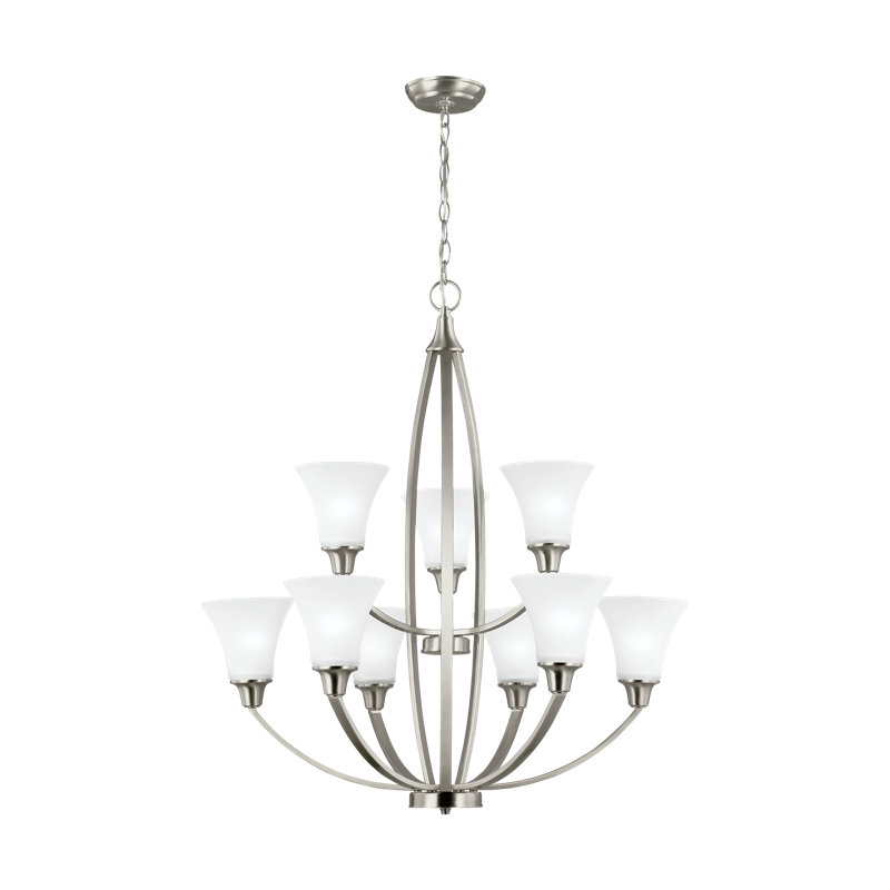 Lustre classique/traditionnel 9 lumières ombrée Irvona, Nickel brossé, Incandescent