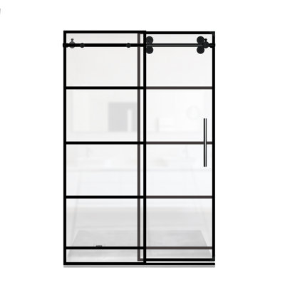 48"" W x 76"" H Single Sliding Framed Shower Door -  Fab Glass and Mirror, SHMR-48-76MB