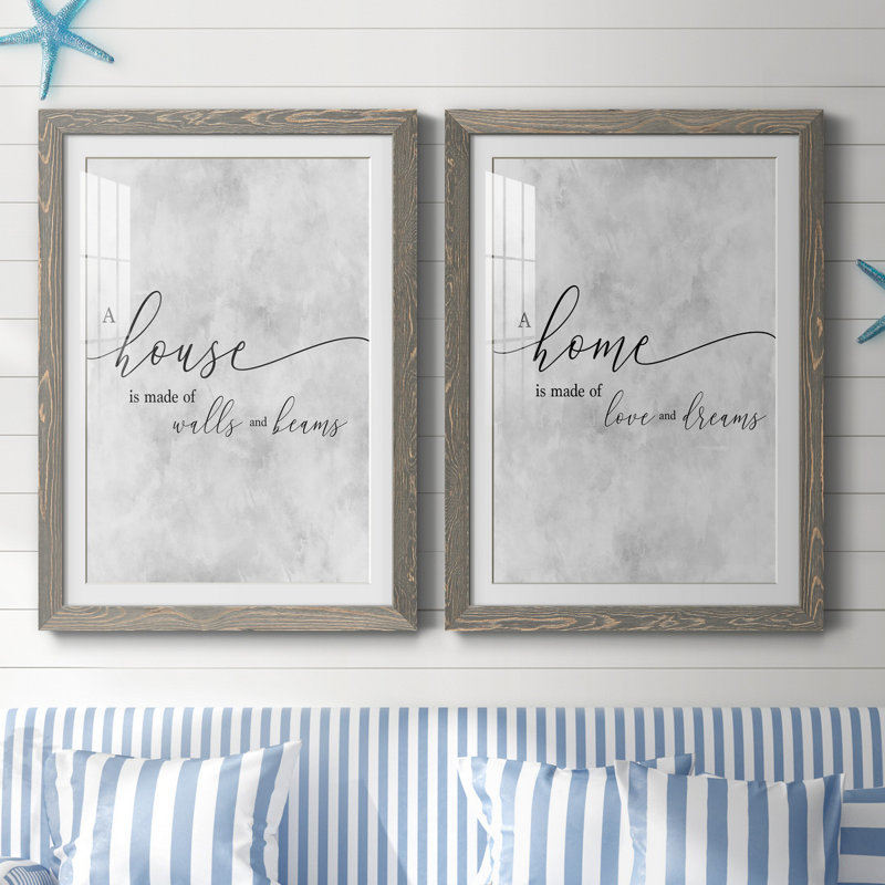 Une maison - ensemble de 2 reproductions d'art textuel, Blanc, H 37,5 po x l 55 po x P 1,5 po, Cadre en papier gris