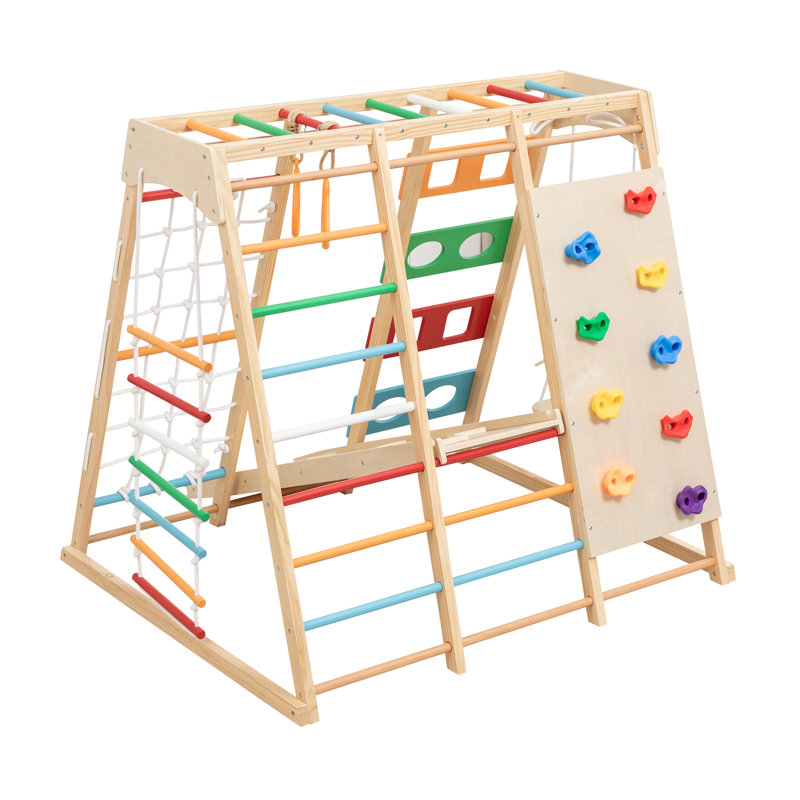 Ensemble de jeu d'extérieur en bois 9-en-1 Tallulah avec barres à singes, balançoire, échelle et filet d'escalade pour enfants