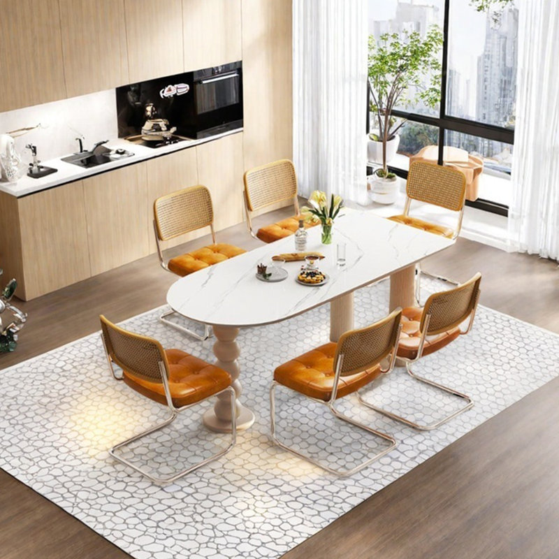 Sintered stone solid wood simple dining table set, 29.53"H x 62.99"L x 31.5"W