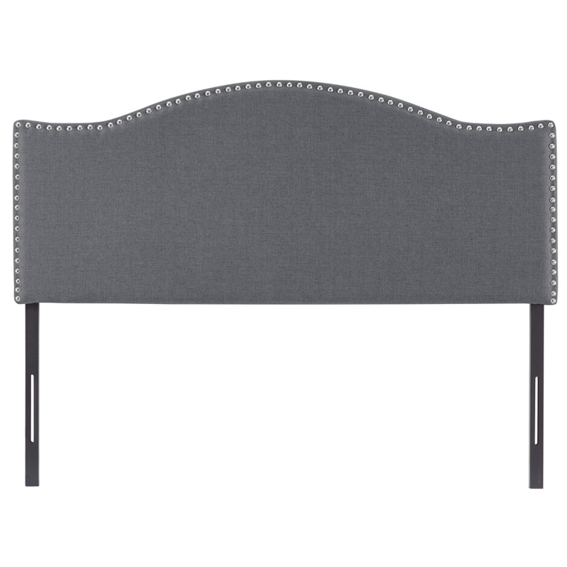 Nailhead Trim Adjustable Upholstered Headboard in Linen Fabric, Metal Legs, White, Full