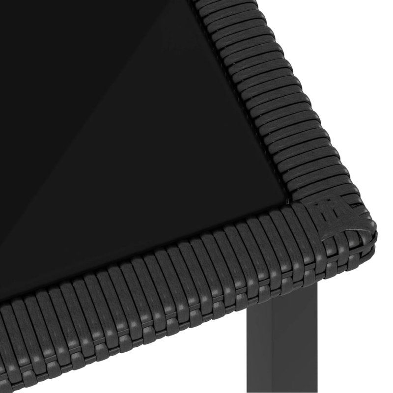 Table basse d'extérieur rectangulaire avec plateau en verre et rotin en PE pour jardin, Noir