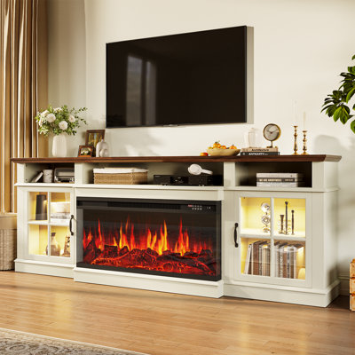 Meuble télé 80 po pour foyer électrique - flamme 12 couleurs et DEL, 2 réglages de chaleur, température réglable, pour téléviseur de 90 po ou moins