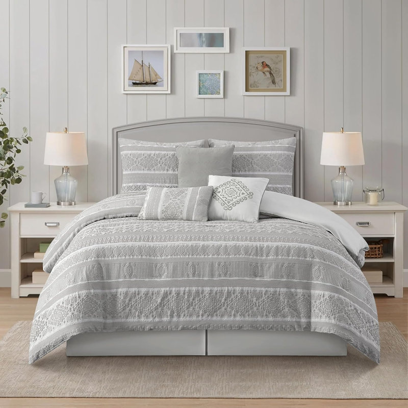Ensemble d'édredon 7 pièces Ilaria, Édredon de très grande taille et 6 pièces suppl, Gray
