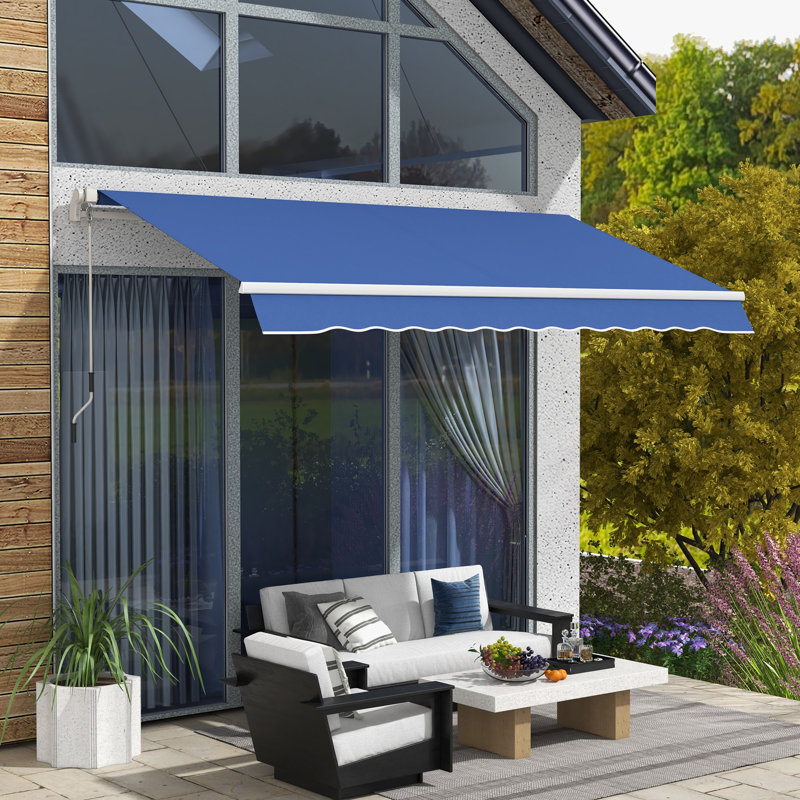 12' X 10' Manual Retractable Awning Outdoor Sunshade Shelter With Adjustable & Versatile Design, 59" H x 141.8" W x 118" D