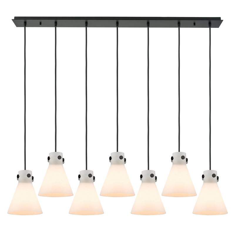 Luminaire suspendu conique à 7 lumières Amrith, Blanc, Noir mat
