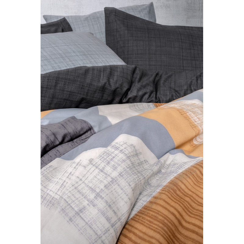 100% Cotton Ranforce Single Quilt Cover Set, Grey | Includes 63 x 87 Duvet Cover, 71 x 94 Flat Sheet & 20 x 28 Pillowcase | Reactive Printing, Machine Washable, 145 Thread Count, Button Closure Design
