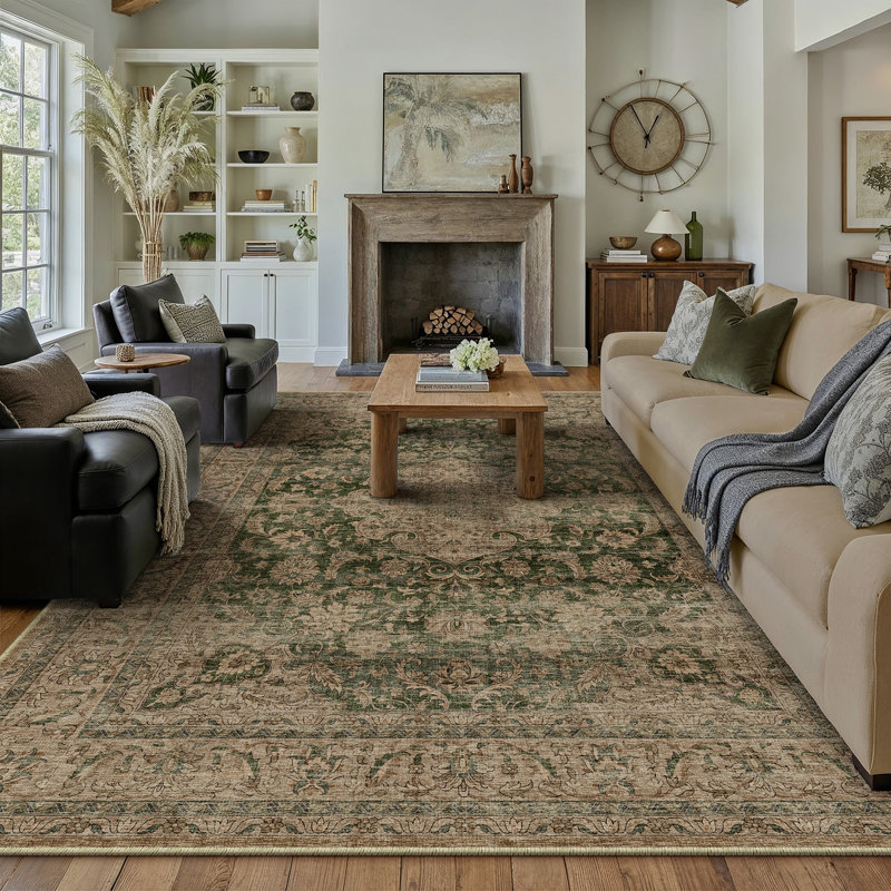 Stella Machine Washable Oriental Area Rug With Non-Slip Backing, Rectangle 9' x 12'