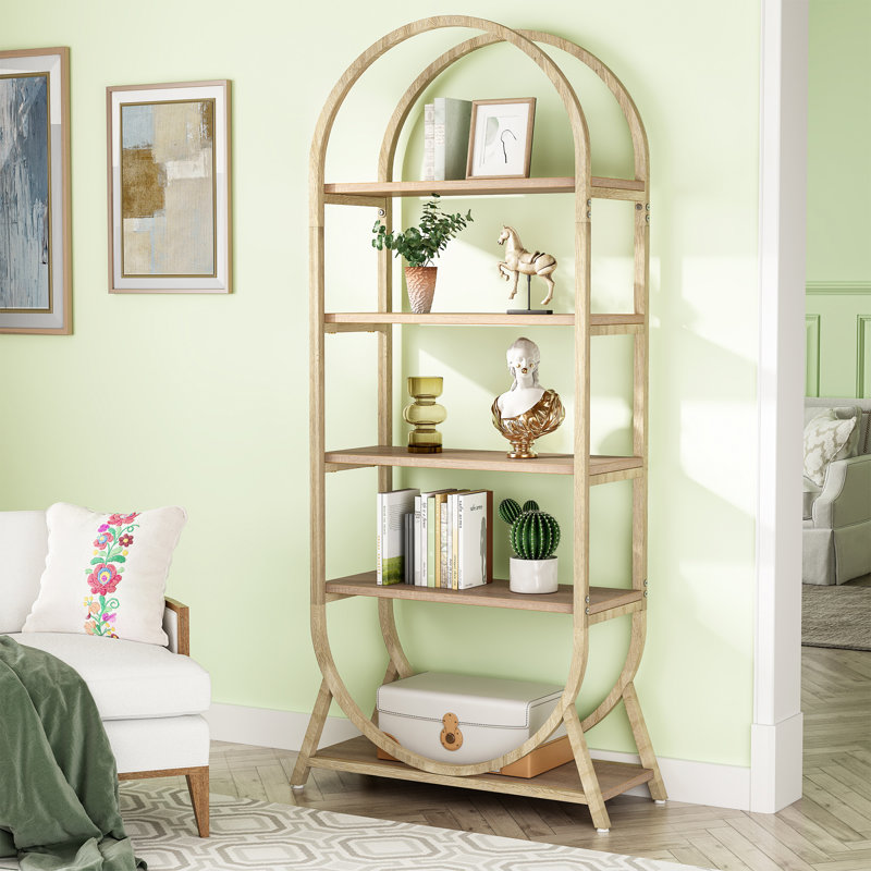 Mashari 5-Tier Arched Bookcase, Modern Freestanding Display Shelving Unit for Bedroom, Living Room, Wood
