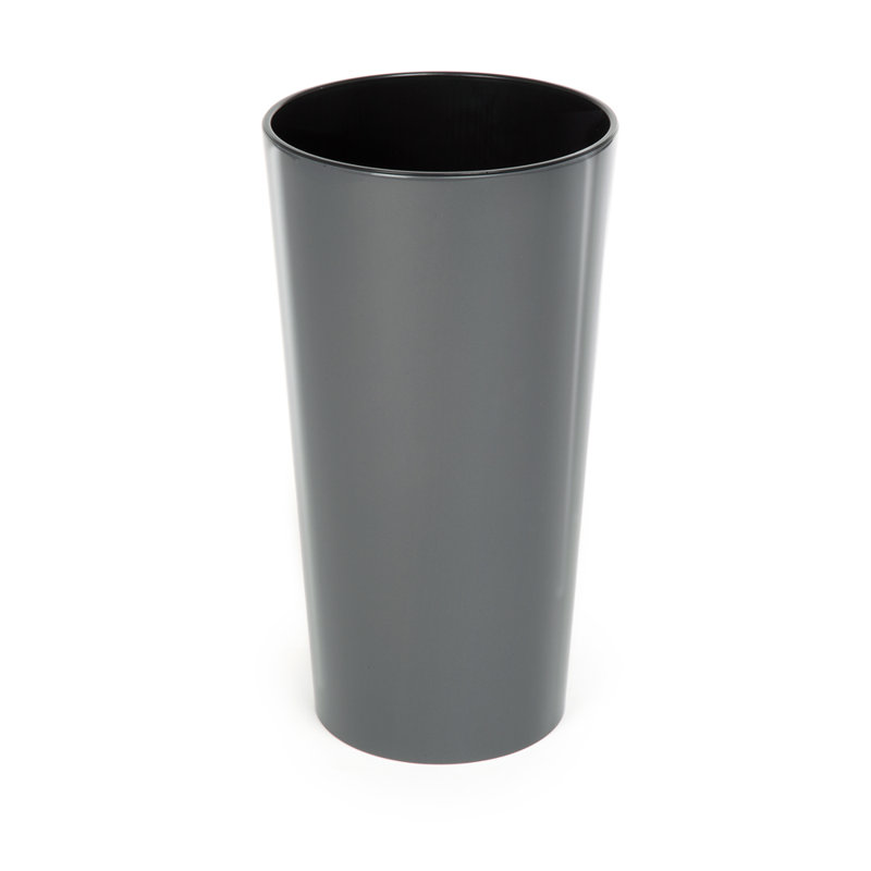 Ebern Designs 22.4 in H Round Plastic Indoor/Outdoor Planter, Patio, Plant Pot, Flower Pots, Gray