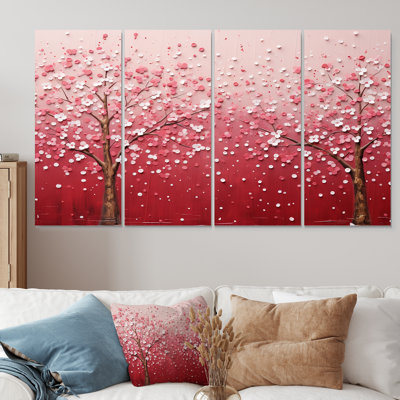 «Rose and White Cherry Blossom Tree I», art mural 4 pièces