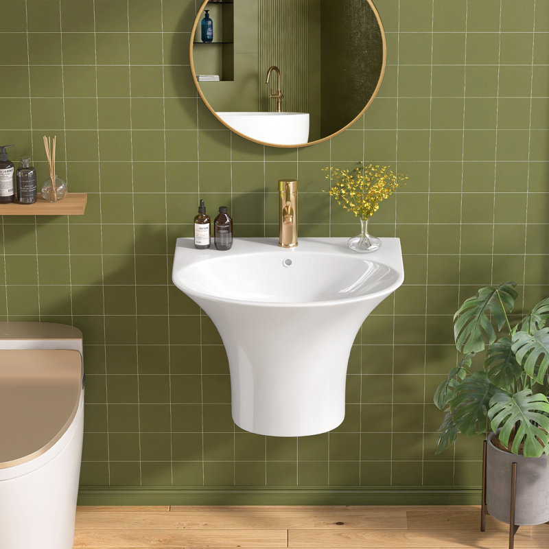 Lavabo de salle de bain mural compact avec lavabo mural encastré en céramique blanc de 22 pouces avec trop-plein et trou de robinet simple