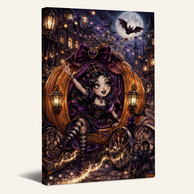 Princesse en citrouille mauve sur toile d'Halloween, art mural