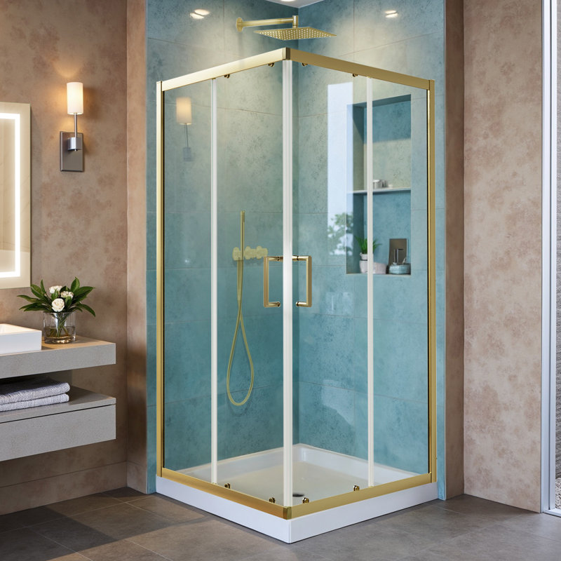 36" W X 36" D X 71" H Framed Square Shower Enclosure With 1/4"Clear Tempered Glass, Brushed Gold, Modern