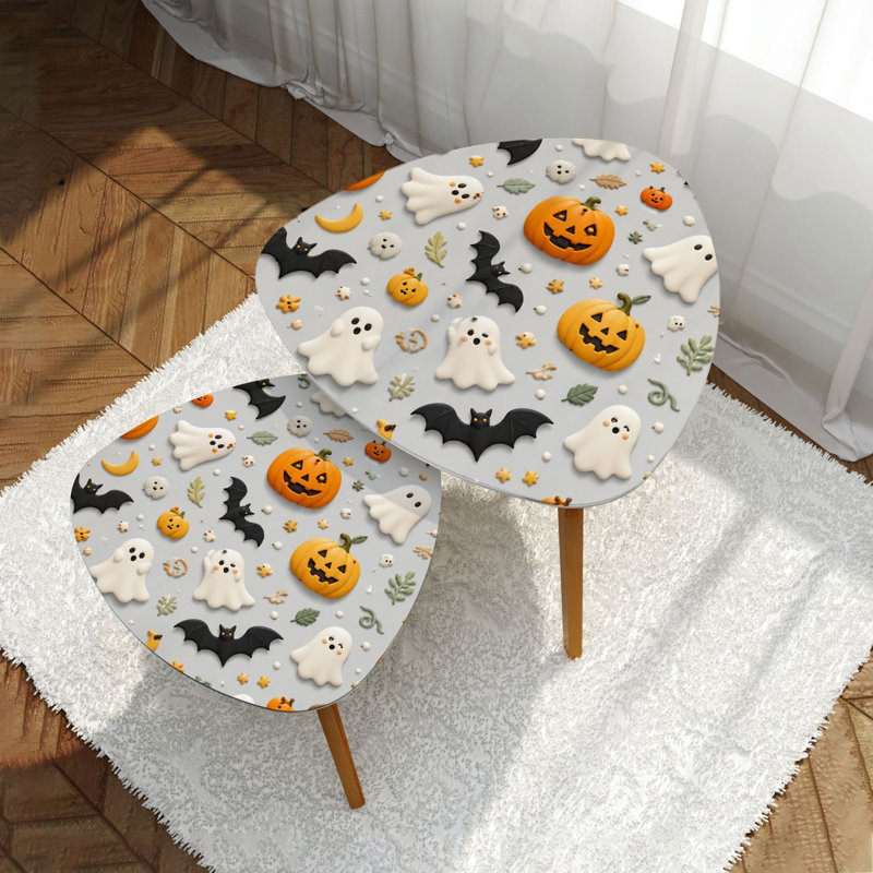 Ensemble de 2 tables basses gigognes triangulaires et citrouilles d'Halloween