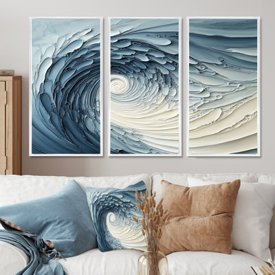 «Blue and White Coastal Spiral Of The Ocean II», ensemble de reproductions d'art abstrait