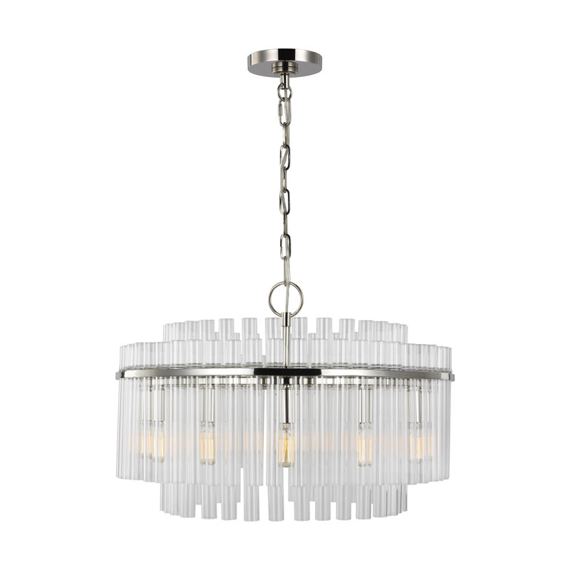 12 - Light Dimmable Drum Chandelier, Polished Nickel