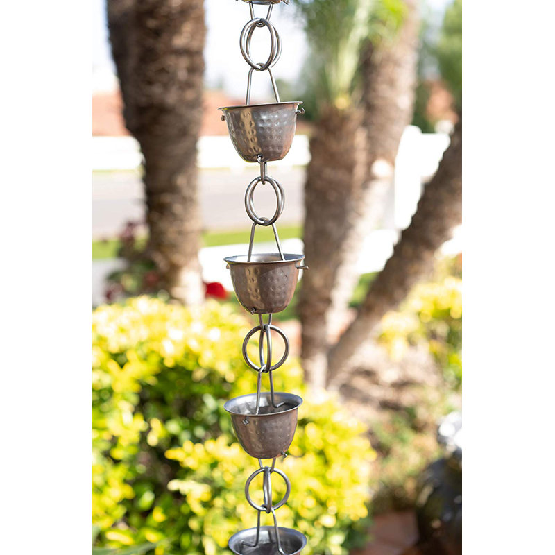 Pewter Hammered Aluminum Cup Rain Chain, 8.5 ft