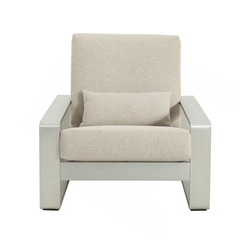 Chaise longue d'extérieur et d'intérieur en aluminium avec coussin, Beige, Argent argent