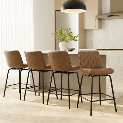 Tabouret de bar pivotant moderne avec siège en similicuir et structure en métal, tabouret à hauteur de comptoir sans accoudoirs avec repose-pieds