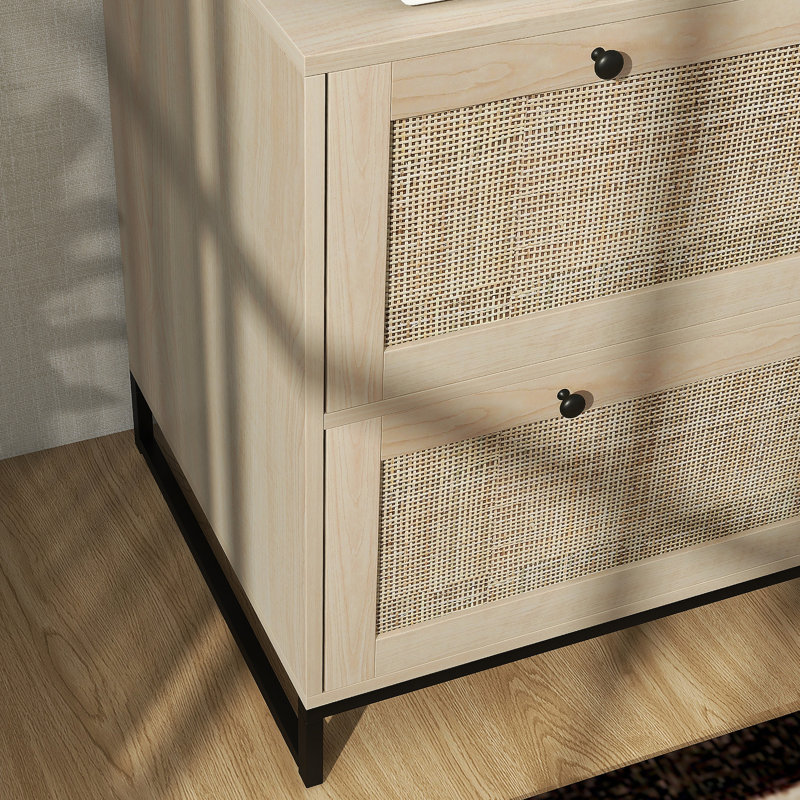 Vinsetto 2 Drawer File Cabinet With Lock, Vertical Filing Cabinet With Keys, Rattan Drawers