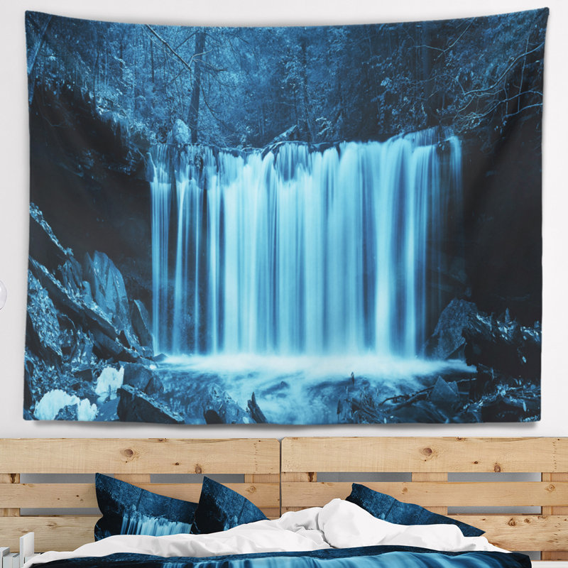 Tapisserie paysager en bois noir et blanc, H 68 po x l 80 po