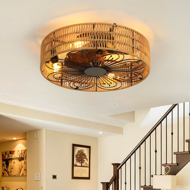 Ventilateur de plafond cage à 7 pales de 19,7 po avec luminaire et télécommande Arachne